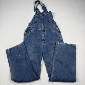 Vintage 50's Sanforized Overalls Mens 36x30 Blue Denim Bib Workwear Distressed